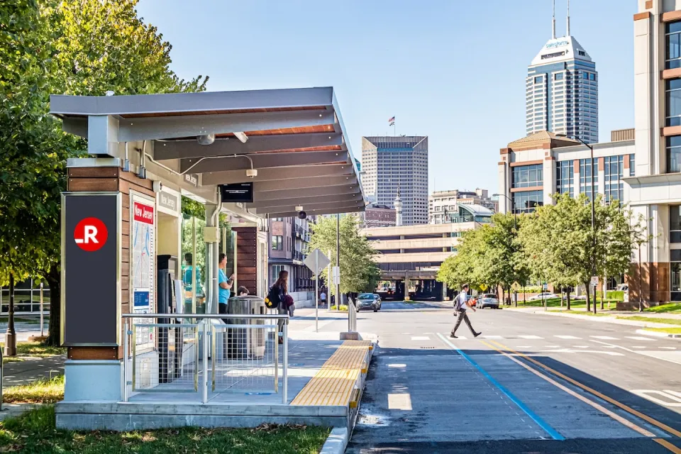 Bus rapid transit station in Indianapolis, Indiana.